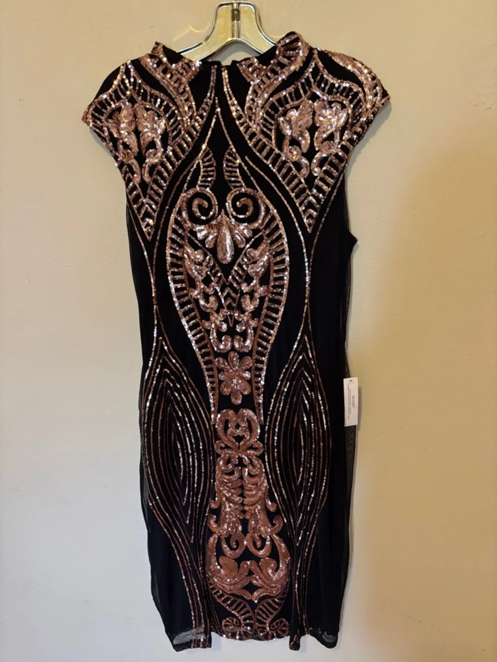 VENUS Black Midi Dress with Rose Gold Sequin Detailing - Picture 3 of 3